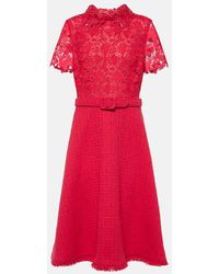 Oscar de la Renta - Gardenia Guipure And Tweed Midi Dress - Lyst