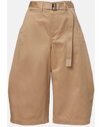 Sacai - Belted Cropped Cotton Barrel-Leg Pants - Lyst