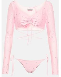 Alessandra Rich - Crystal-Embellished Ruched Bikini - Lyst