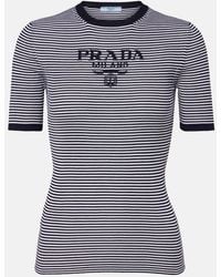 Prada - Pull Raye En Soie A Logo - Lyst