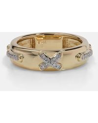 STONE AND STRAND - Diamond Cross Stitch 14kt Gold Ring With White Diamonds - Lyst
