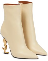 Saint Laurent Opyum 110 Leather Ankle Boots - Natural