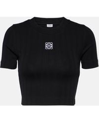 Loewe - T-shirt Raccourci En Coton Côtelé À Broderie Anagram - Lyst