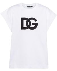 Womens Tops Dolce & Gabbana Tops Dolce & Gabbana Silk Crewneck T-shirt With Decoration in Green Save 32% 