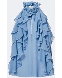 McQueen - Ruffled Cutout Silk Georgette Top - Lyst