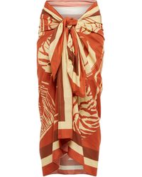 Pareo raye en coton et soie Coton Totême en coloris Rouge Femme Vêtements Articles de plage et maillots de bain Paréos 