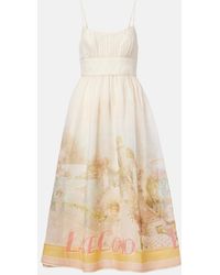 Zimmermann - Como Printed Linen And Silk Midi Dress - Lyst