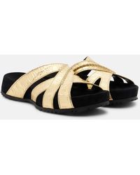 Dries Van Noten - Metallic Leather And Suede Slides - Lyst