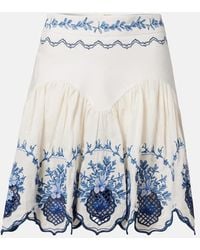 Agua Bendita - Acai Embroidered Floral Linen Miniskirt - Lyst