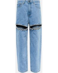 Area - Embellished Cutout High-rise Wide-leg Jeans - Lyst