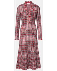 Self-Portrait - Checked Frayed Knitted Midi Dress - Lyst