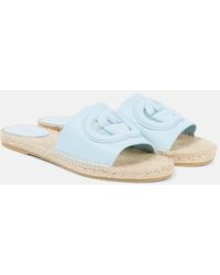 Gucci - Gg Cutout Leather Espadrille Slides - Lyst