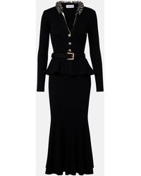 Self-Portrait - Belted Embellished Ribbed-Knit Midi Dress - Lyst