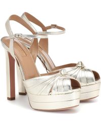 Aquazzura Evita 130 Leather Plateau Sandals - Metallic
