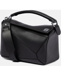 Loewe Puzzle Medium Leather Shoulder Bag - Black