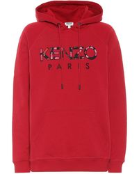 KENZO Felpa in cotone con cappuccio - Rosso