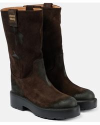 Miu Miu - Logo Suede Ankle Boots - Lyst