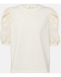 FRAME - Frankie Lace-trimmed Cotton Jersey Top - Lyst