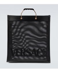 Versace Tote mit Lederbesatz - Schwarz