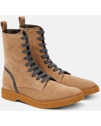 Brunello Cucinelli - Embellished Suede Lace-up Boots - Lyst