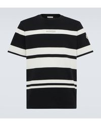 Moncler - Logo-appliquéd Metallic Striped Cotton-jersey T-shirt - Lyst