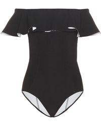 Lisa Marie Fernandez Off-Shoulder Badeanzug Mira mit Volants - Schwarz