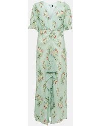 RIXO London - Tea-lenght Floral Print Dress - Lyst