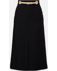 Valentino - Belted Wool And Silk Midi Skirt - Lyst