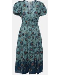 Ulla Johnson - Eloisa Puff-Sleeve Cotton-Blend Midi Dress - Lyst
