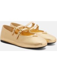 Prada - Mary-Jane-Ballerinas Aus Metallic-Leder - Lyst