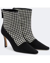 Manolo Blahnik - Gosta Houndstooth Suede-Trimmed Ankle Boots - Lyst