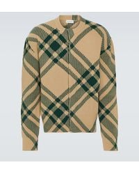 Burberry - Checked Ribbed Wool-Blend Cardigan - Lyst