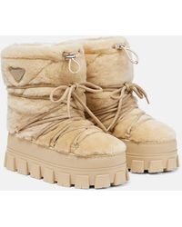 Prada - Schneestiefel Aus Shearling Und Leder - Lyst