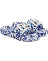 Dolce & Gabbana Leder 10mm Hohe Sandalen Aus Leder bianca in Blau Damen Schuhe Flache Schuhe Flache Sandalen 