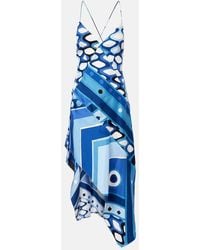 PUCCI - Printed Asymmetric Silk Satin Midi Dress - Lyst