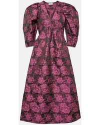 Ganni - Net Sustain Floral-Print Jacquard Midi Dress - Lyst