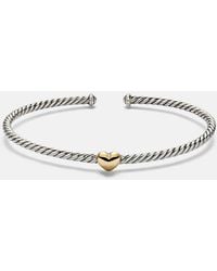 David Yurman - Pulsera Micro Cable Flex Heart Station De Oro De 14 Ct Y Plata De Ley - Lyst