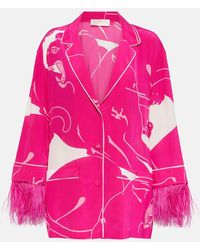 Valentino - Feather-trimmed Crepe De Chine Blouse - Lyst
