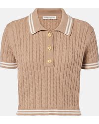 Alessandra Rich - Cable-Knit Cropped Cotton Polo Shirt - Lyst