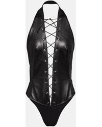 Petar Petrov - Tyce Lace-up Leather Bodysuit - Lyst