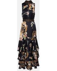 CAMILLA - Belted Floral Tiered Silk Maxi Dress - Lyst