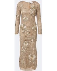 Oscar de la Renta - Floral-Applique Open-Knit Midi Dress - Lyst