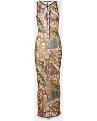 Jean Paul Gaultier - Vestido largo de malla estampada con encaje - Lyst