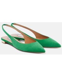 Aquazzura - Purist Suede Slingback Flats - Lyst