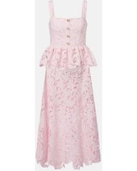 Self-Portrait - Peplum Lace Midi Dress - Lyst