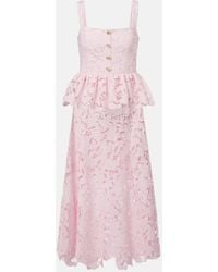 Self-Portrait - Peplum Lace Midi Dress - Lyst