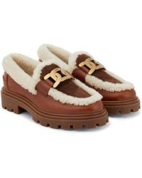 Tod's - Kate Leather And Shearling Loafers - Lyst