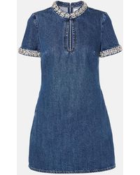 Self-Portrait - Crystal-Embellished Denim Minidress - Lyst