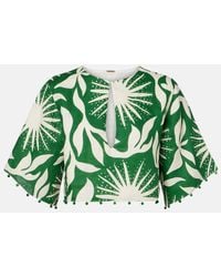 Cala De La Cruz - Iris Beaded Printed Linen Crop Top - Lyst