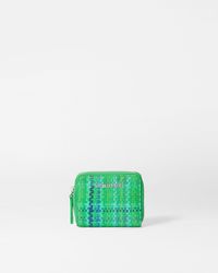 MZ Wallace Green Spring Plaid Small Zip Round Wallet